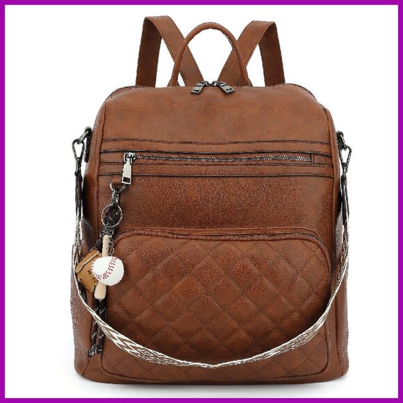 Large Leather Convertible Backpack Purse for Women Travel Work Handbag - Picture 1 of 7